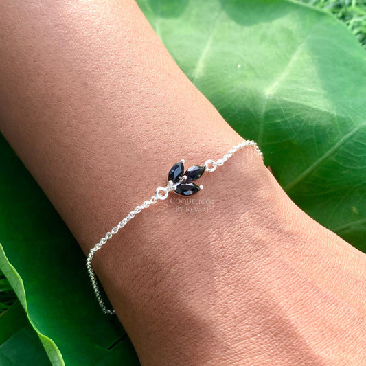 Dainty and minimal, marquise cut natural black Obsidian gemstone bracelet for women in India