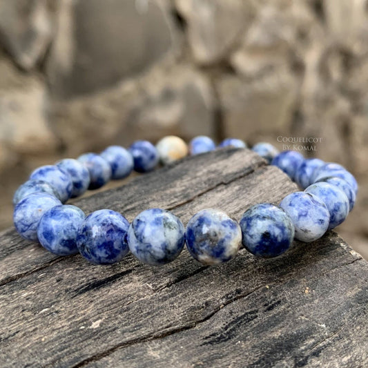Free sized blue Sodalite crystal beads bracelet - Handmade with natural 8mm gemstones, this unisex jewellery is a perfect spiritual gift