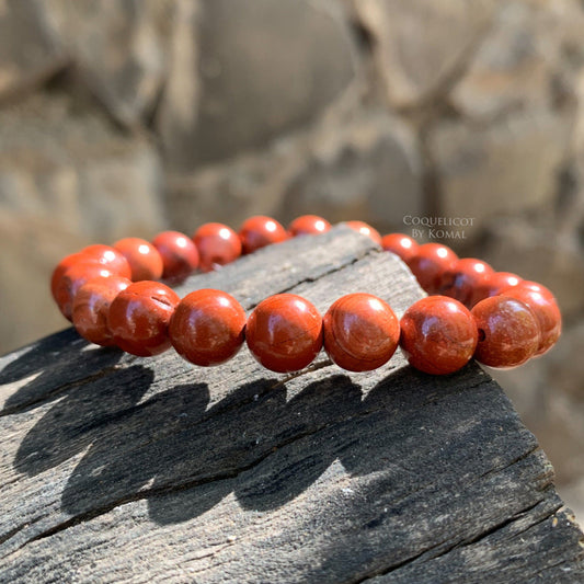 Red Jasper Bracelet - Free Sized Strechable Beads Bracelet for Women and Men