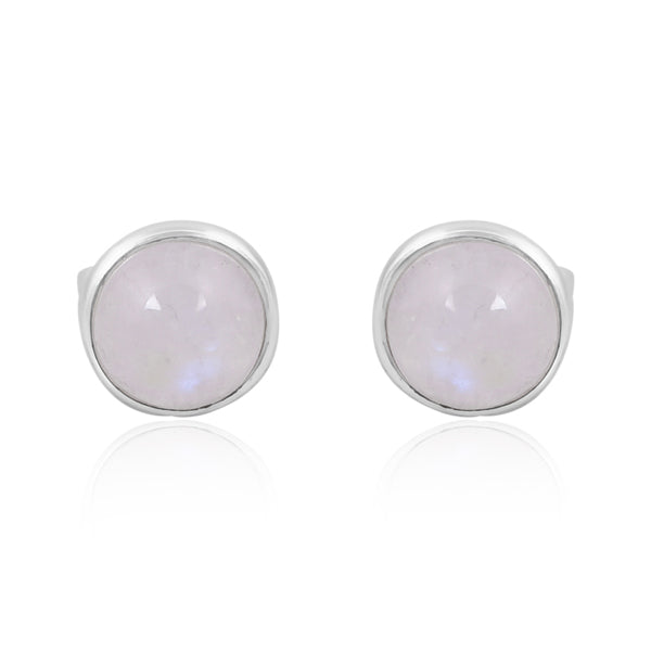 Rainbow Moonstone Round Sterling Silver Stud Earrings - The Fossil Cartel
