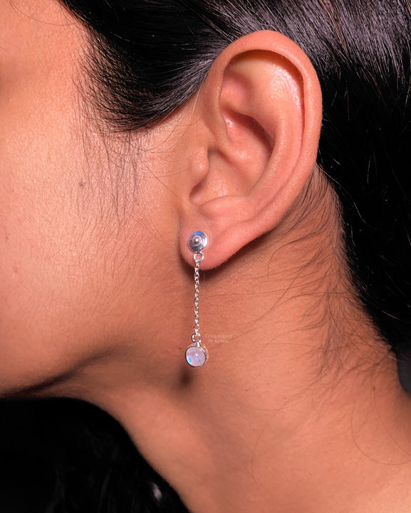 Rainbow Moostone drop earrings 925 Sterling Silver Jewellery for women