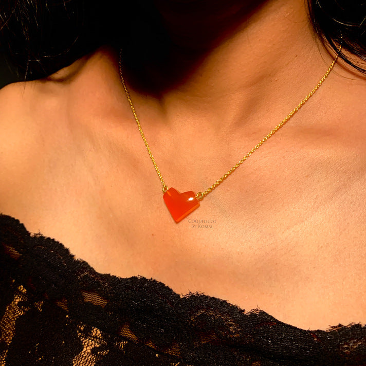 Amour - Carnelian Heart Necklace - 92.5 Sterling Silver with 18K Gold Plating