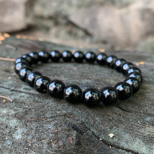 Black Obsidian Bracelet - Free Sized Strechable Beads Bracelet for Women and Men