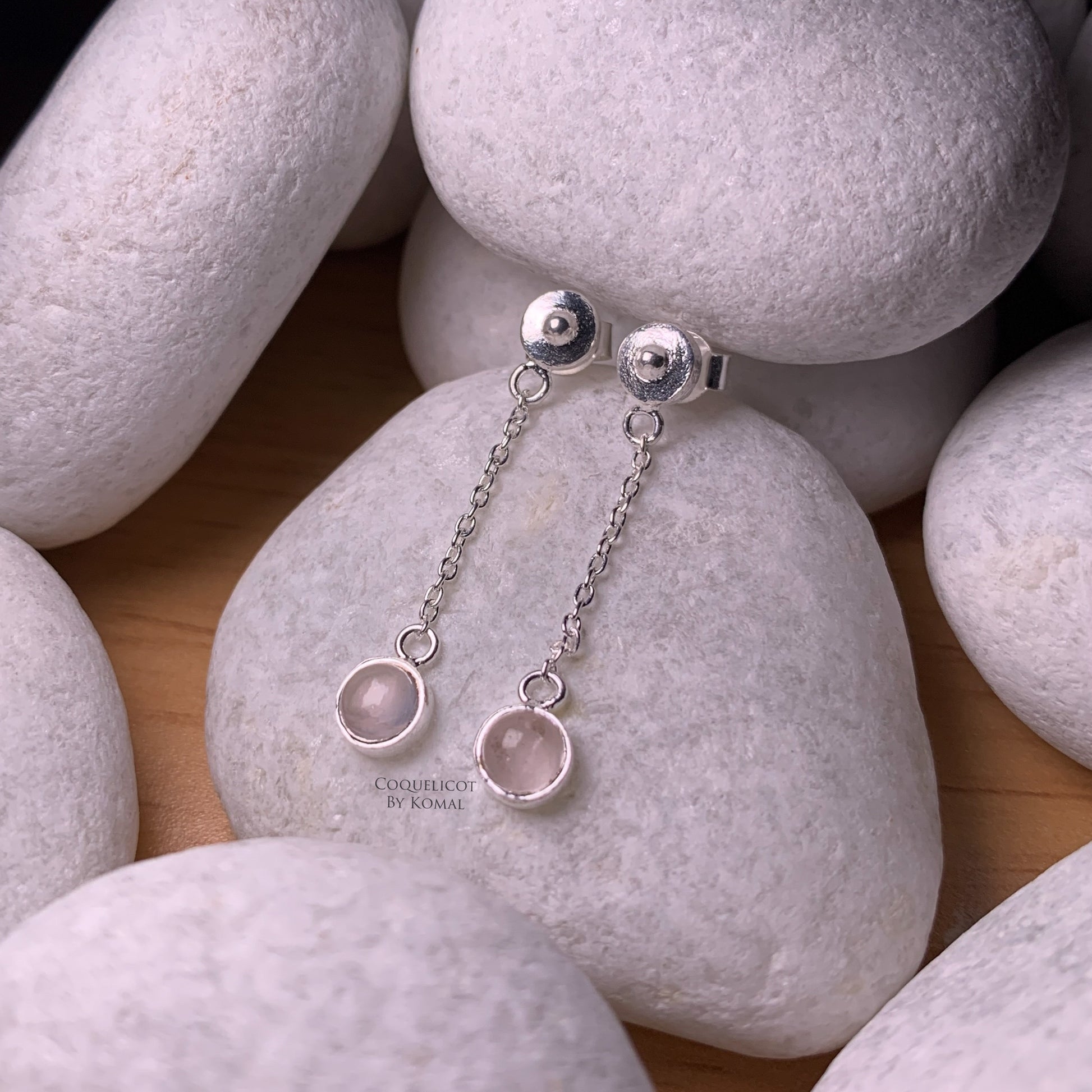 Pink Rose Quartz drop earrings 925 Sterling Silver Jewellery for women