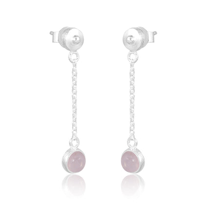 Pink Rose Quartz drop earrings 925 Sterling Silver Jewellery for women