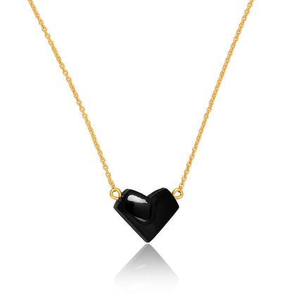 Amour - Black Obsidian Heart Necklace - 92.5 Sterling Silver, 18K Gold Plating