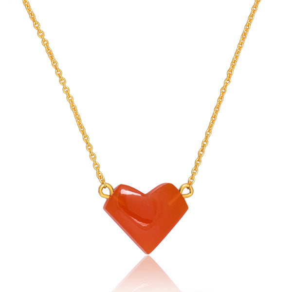 Amour - Carnelian Heart Necklace - 92.5 Sterling Silver with 18K Gold Plating
