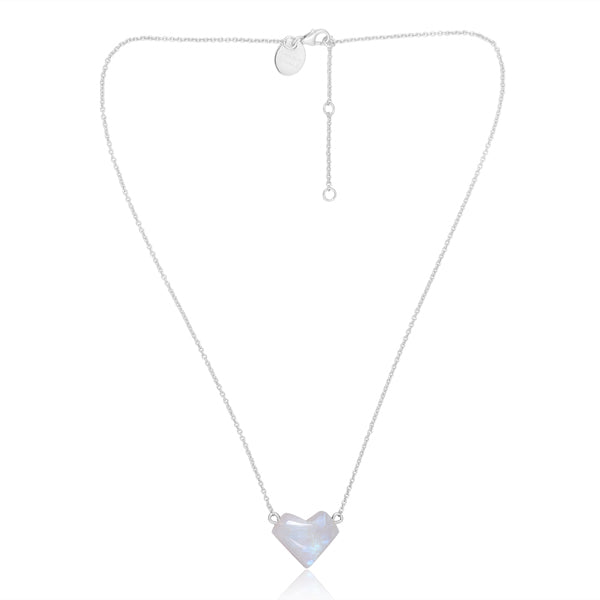 Amour - Rainbow Moonstone Heart Necklace - 92.5 Sterling Silver