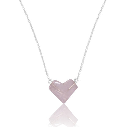 Amour - Rose Quartz Heart Necklace - 92.5 Sterling Silver