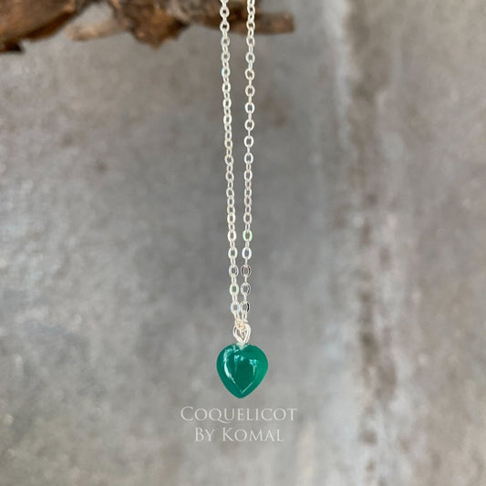 Green Onyx Mini Heart Necklace - Coquelicot By Komal